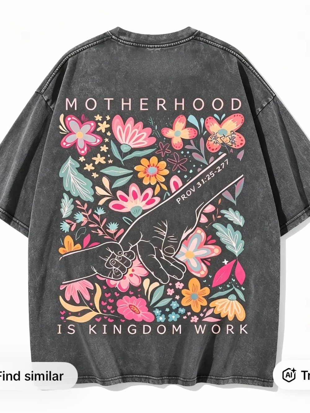Motherhood Floral Graphic Tee - Black with Pink & Multicolor